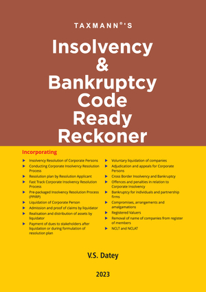 Taxmann Insolvency and Bankruptcy Code Ready Reckoner By V.S. Datey