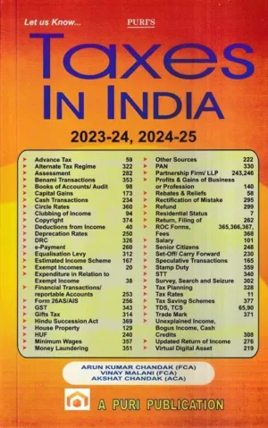 Puri Publication Let Us Know Taxes In India 2023-24 By Arun Kumar Chandak Edition 2023