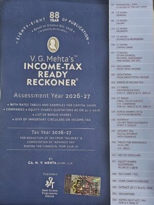 VG Mehta Income Tax Ready Reckoner By N V Mehta Assessment Year 2026-27 & Tax Year 2026 - 27 Edition April 2026